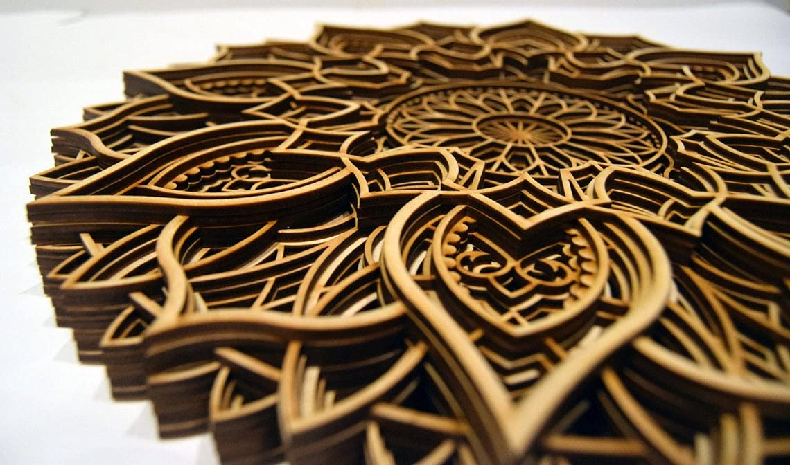 BHDecor Home Wall Decor – Multilayered Laser Cut Carved Elegant Wooden Mandala Hanging MDF Panels for Decoration - Rustic Contemporary Artwork 28.3 x 28.3 inch(72cm), Natural Wood