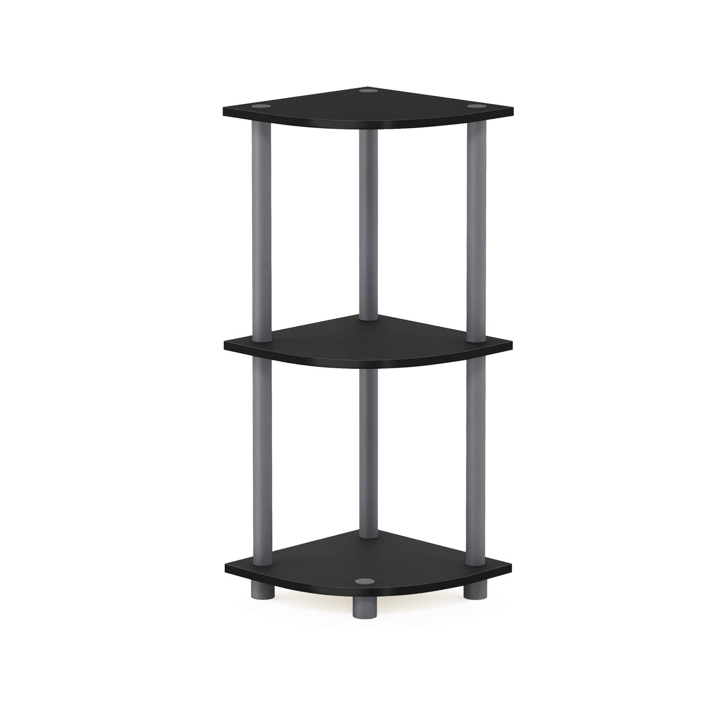 Furinno TURN-N-TUBE Corner Shelf, 3-Tier Corner Bookshelf, Display Storage Shelves with Open Shelves, for Organization and Storage, Living Room, Home Office, Garage, Black