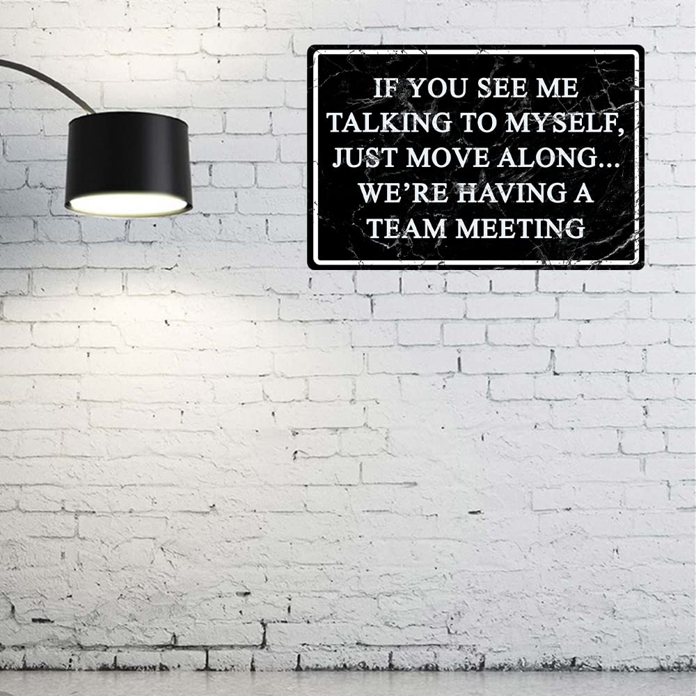 Funny Office Metal Tin Signs Humor Wall Art Decor, If You See Me Talking To Myself We're Having A Team Meeting, Cubicle Decor Accessories Women Gift Home Bar Decorations 12 X 8 Inch