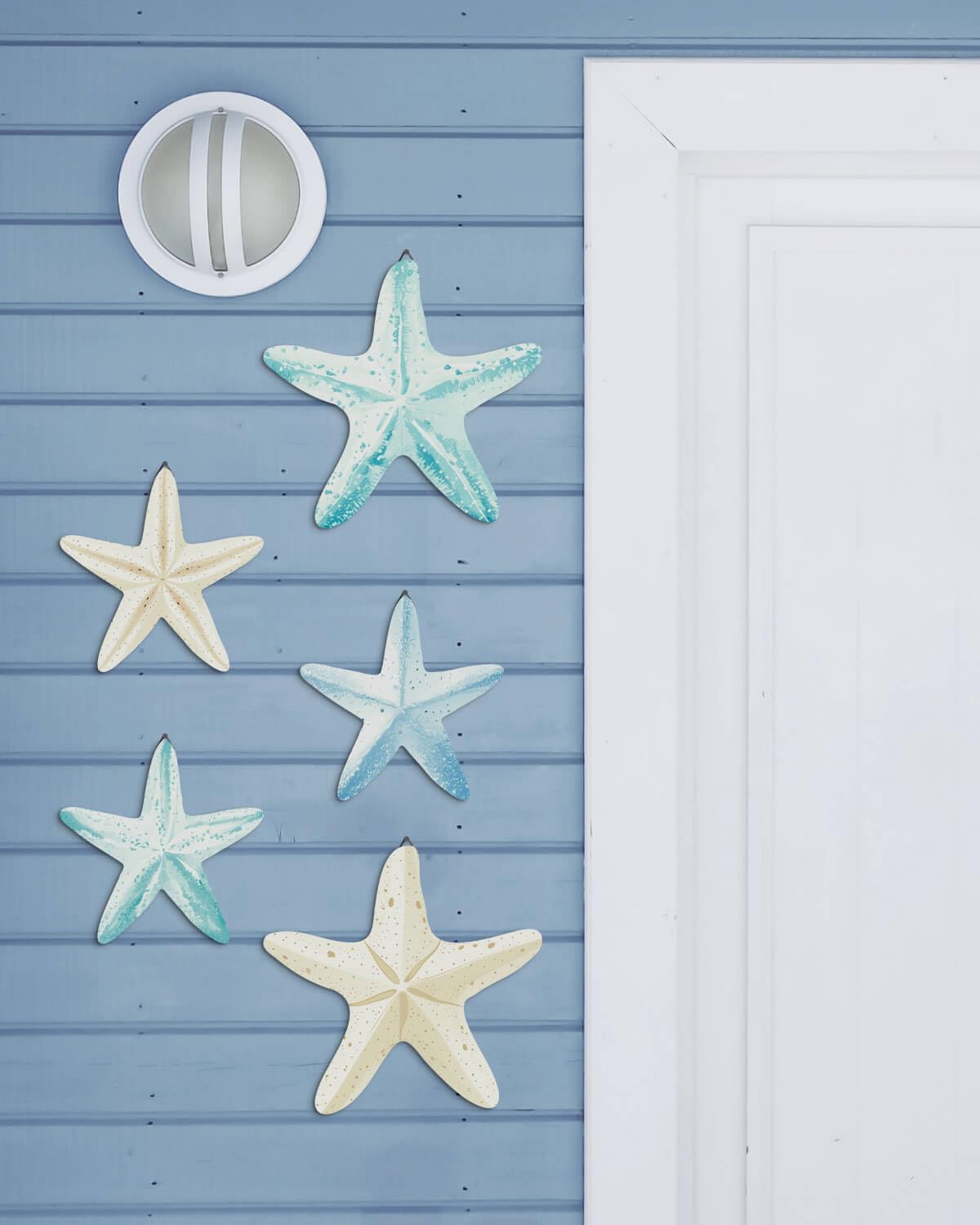 Putuo Decor Coastal Nautical Starfish MDF Wall Art Set of 5 Beach Wall Decor Coastal Hanging Décor for Bathroom, Living Room, Patio (Flat, It's Not 3D, Not Real Starfish)