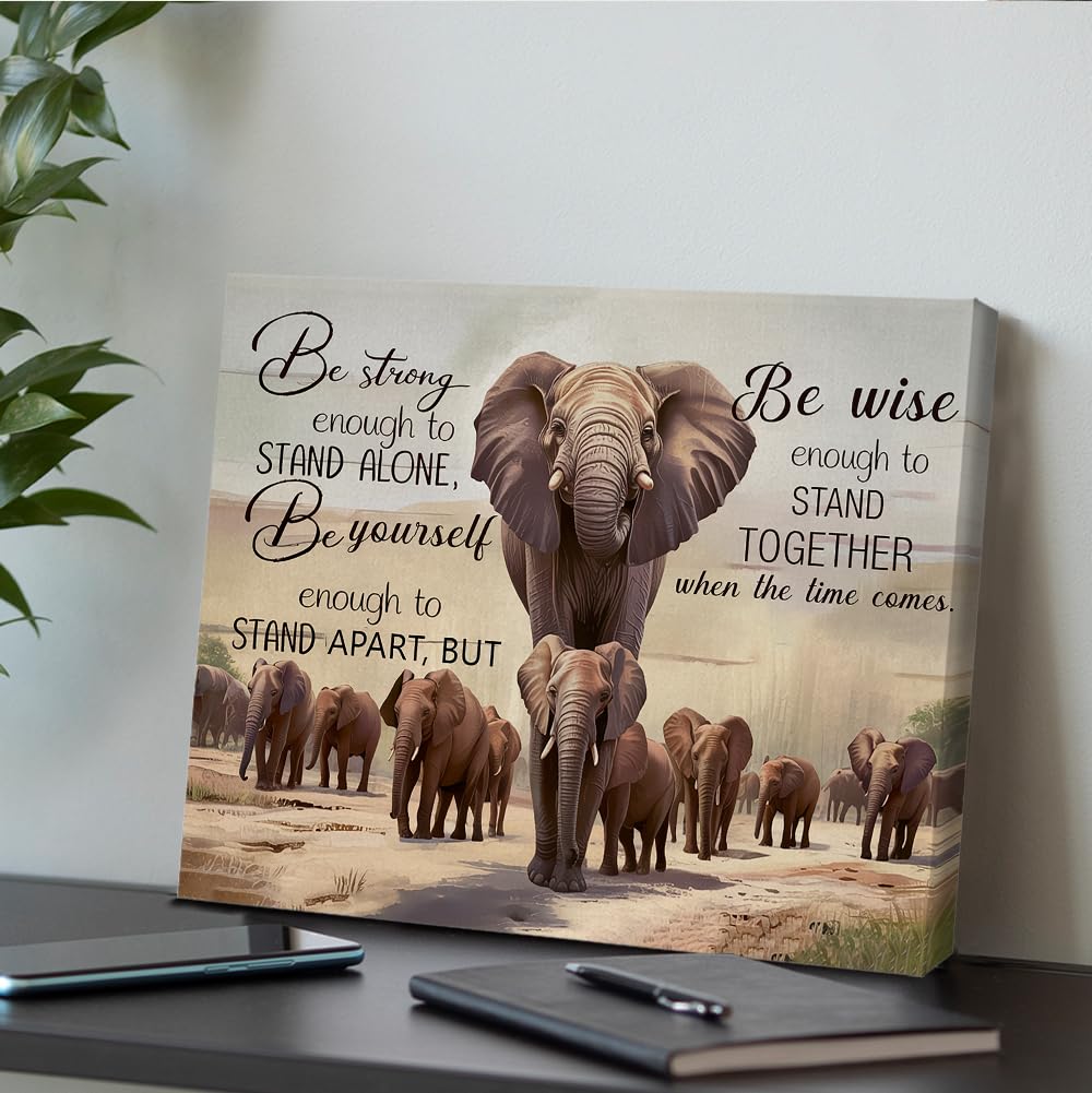 Inspirational Elephant Canvas Wall Art Be Strong African Elephants Print Poster Framed Painting Artwork for Home Bedroom Living Room Wall Decoration 8x10 Inch