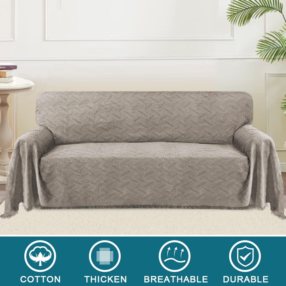 Turquoize Couch Cover Sofa Covers Washable Couch Covers for 3 Cushion Couch Throw Cover Sectional Couch Cover Furniture Cover for Pets, Kids Feature Geometrical Jacquard Fabric(71"x118",X-Large,Sand)