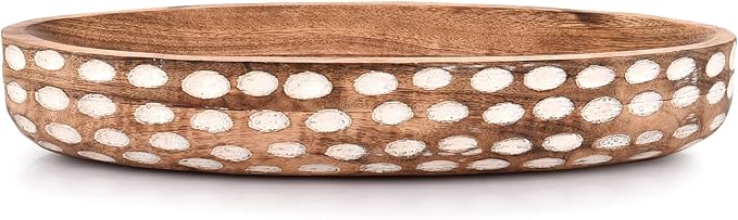 NIRMAN Mango Wood Decorative Bowl for Table Centerpiece Dining Living Room Home Kitchen Décor (14" x 6" x 2.3")