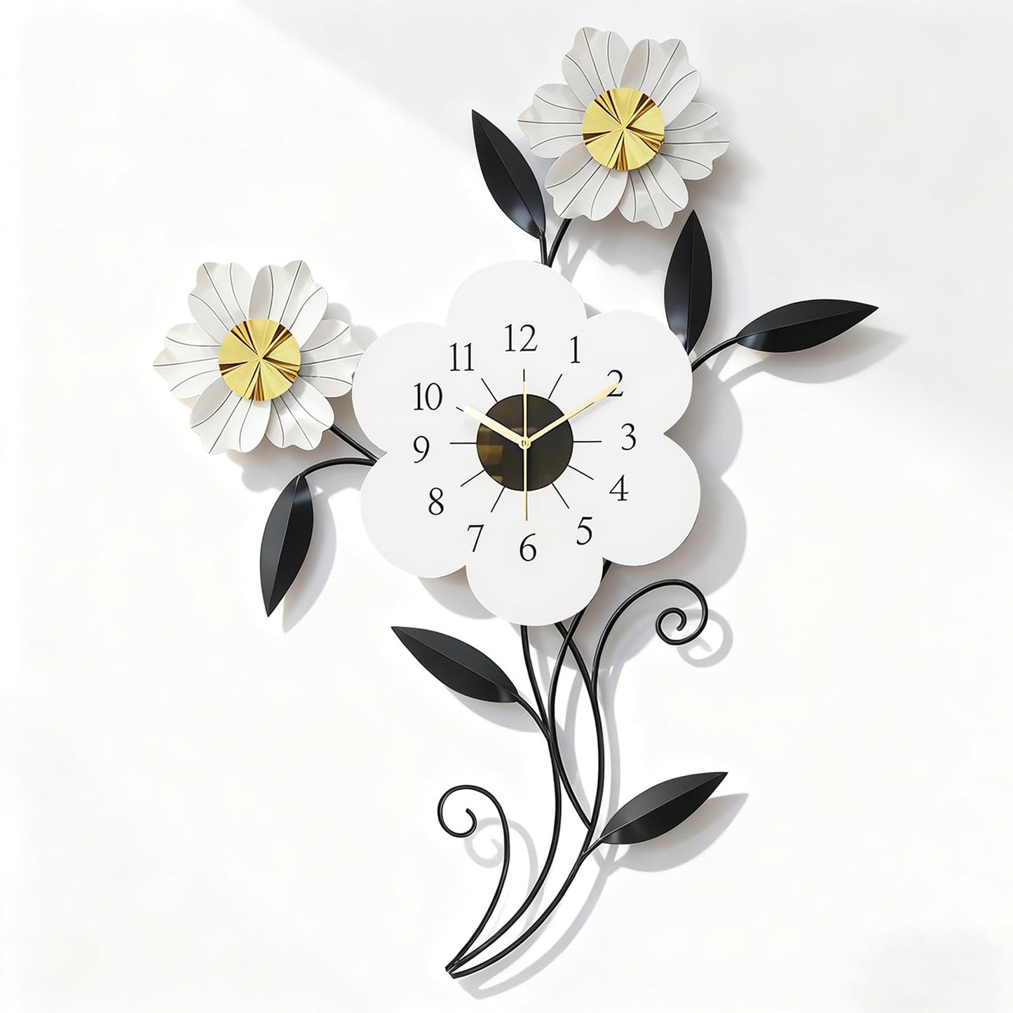 LIYUANSI Artistic Flower-Shaped Wall Clock, Modern Minimalist Metal Wall Decor for Living Room, Bedroom, Office, 24"x34.5" Elegant Petal Design, Silent Quartz Movement