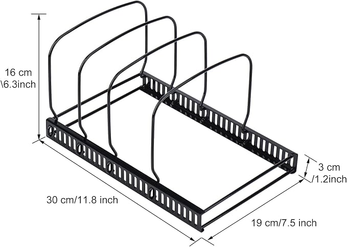 Toplife 10+ Bakeware Organizer Rack for Kitchen Bakeware, Cookware, Dinnerware, Cutting Boards, Plates, Pot and Pan Lids (Black)