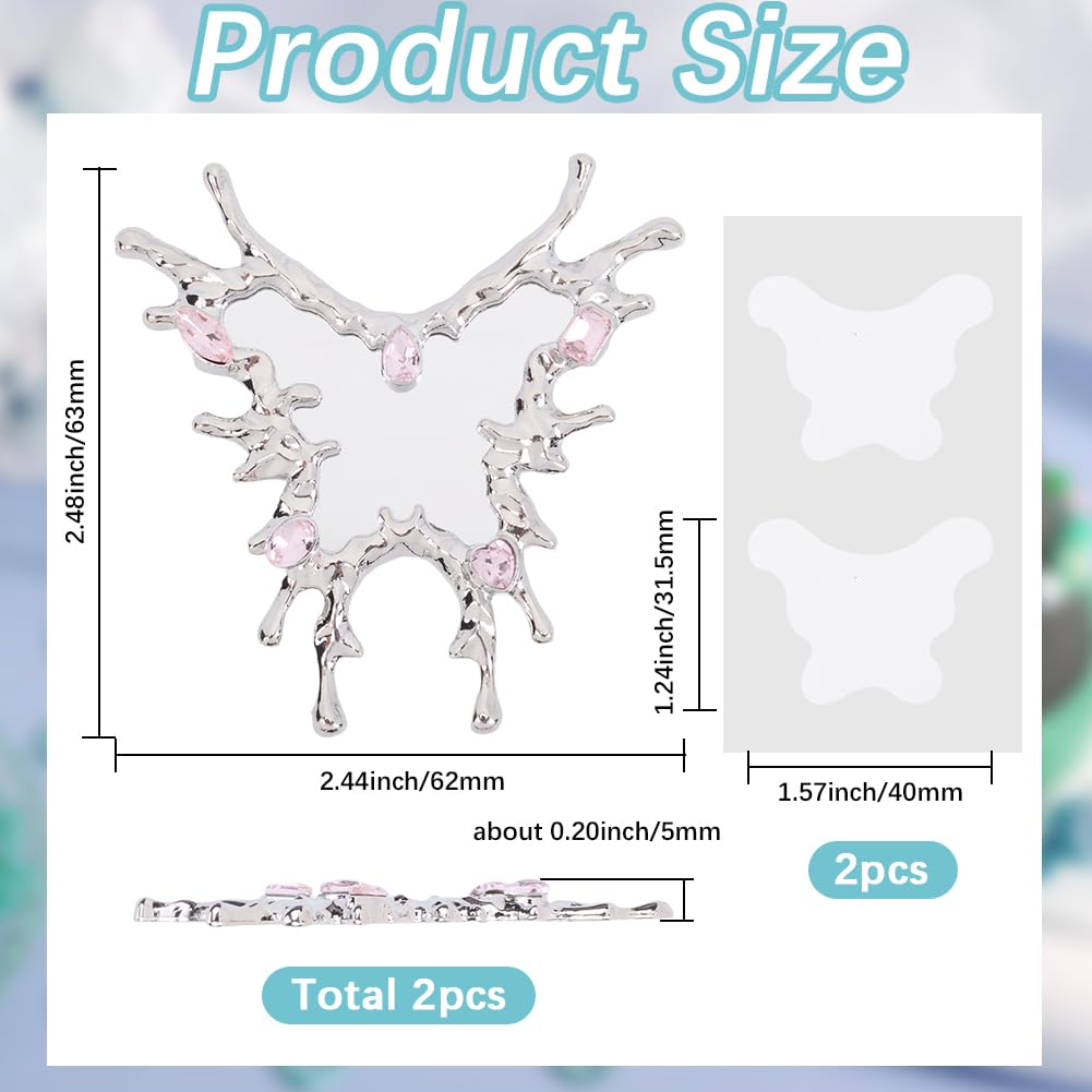 SUNNYCLUE 2pcs Adhesive Mirror Phone Phone Mirror Stick Alloy Rhinestones Bling Silver Butterfly Animal Shaped Cellphone Case Back Glass Decal with Butterflies Stickers for Smartphone Women Gifts