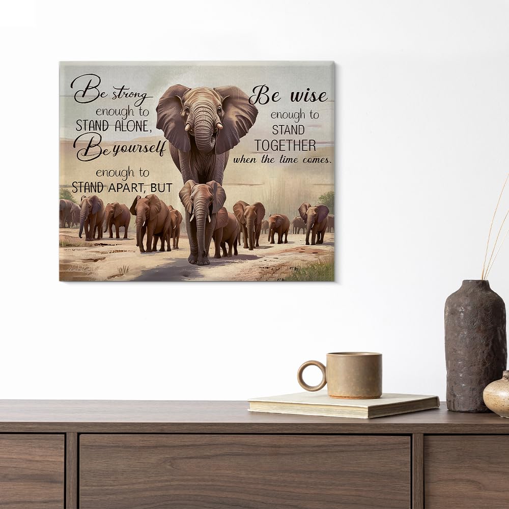 Inspirational Elephant Canvas Wall Art Be Strong African Elephants Print Poster Framed Painting Artwork for Home Bedroom Living Room Wall Decoration 8x10 Inch