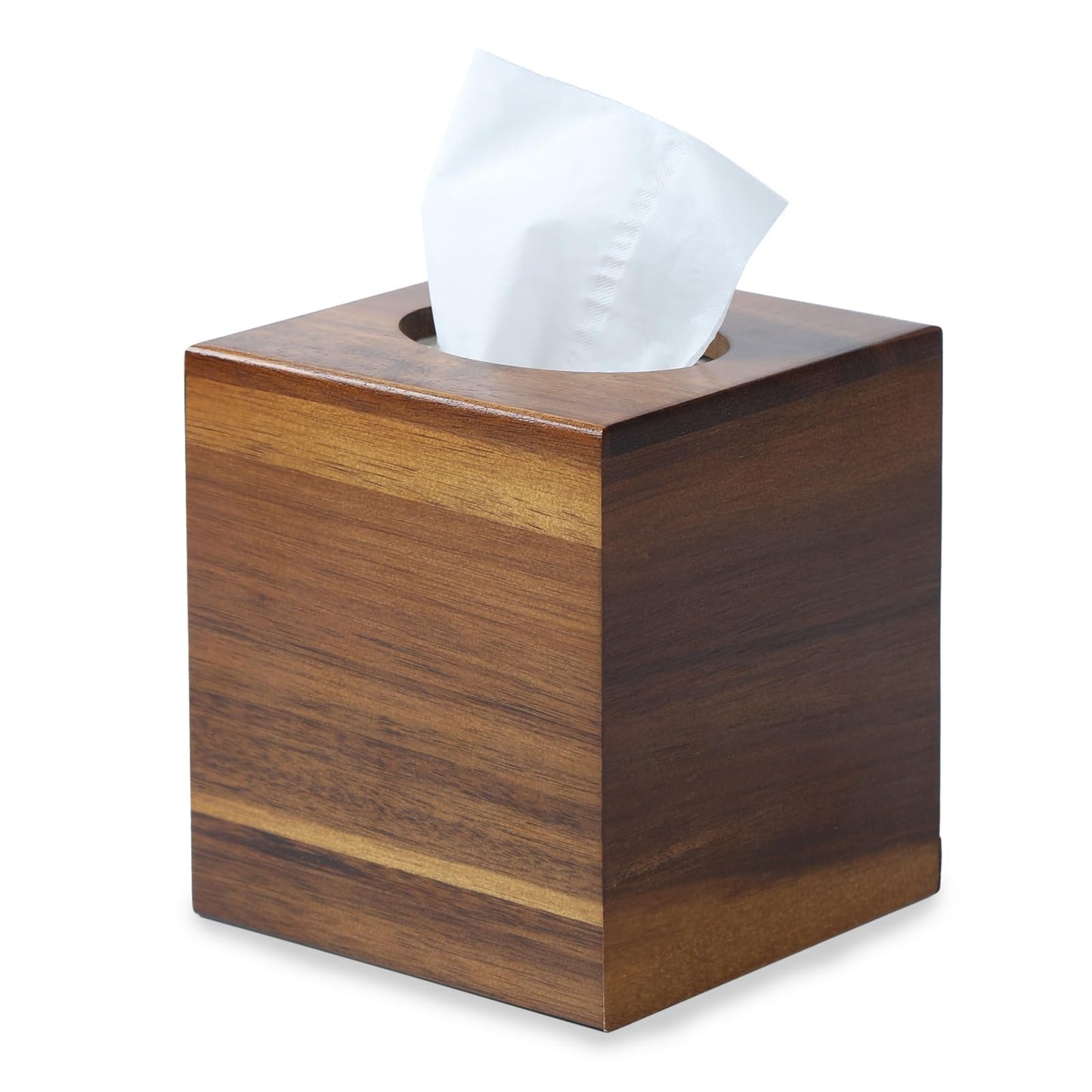YANGQIHOME Tissue Box Cover Square, Acacia Wood Tissue Holder for Bathroom, Living Room, Dining Table, Decorative Cube Facial Tissue Box Cover, 5.3 x 5.3 x 6.1 inches