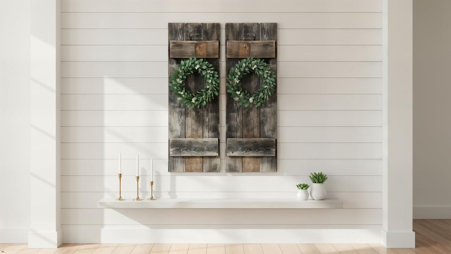 Rustic Revival | Rustic Shutters Made from 100% Reclaimed Weathered Wood – Set of 2 – Farmhouse Barnwood Style Wall Decor – Real Wood Handmade in The USA (11"x30")