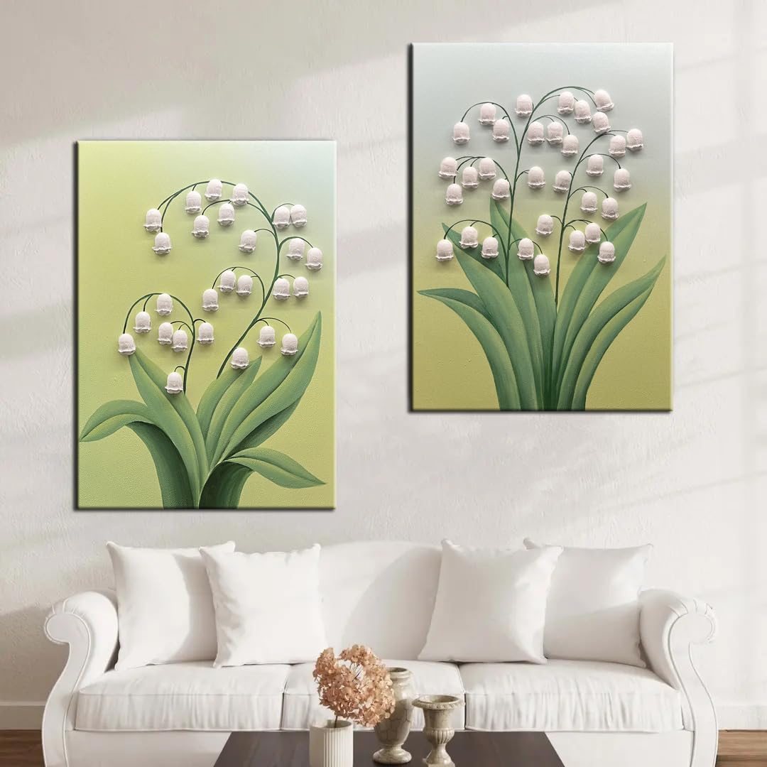 36x24inch Wall Art ,Minimalist Wall Art hand painted Texture Wall Art Oil Paintings , 3D Lily of the Valley White Floral Canvas Wall Art ,Modern Home Wall Decor ,Wall Art for Bedroom ,Dining Room Wall Decor