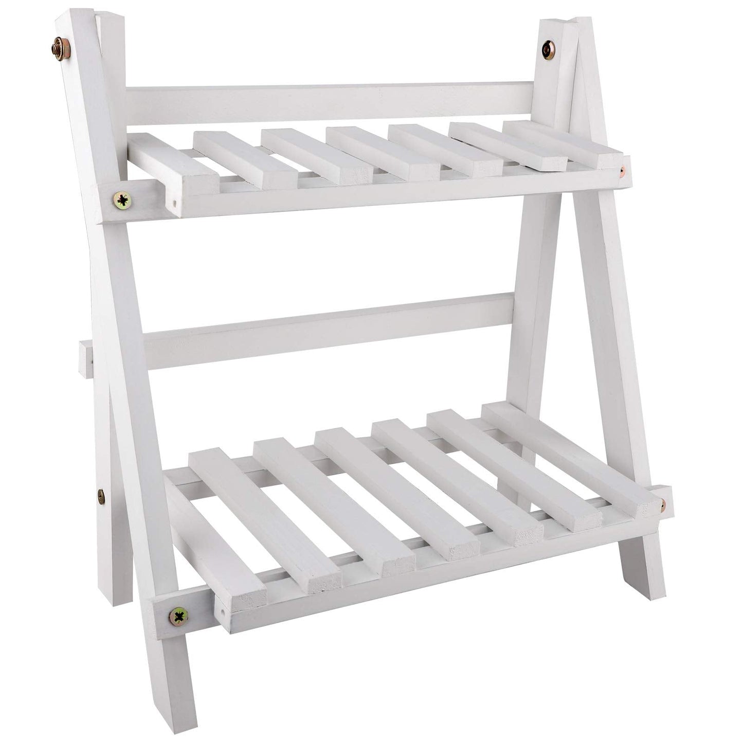 ZHZXBDGQ Wooden Plant Stand, 2 Tier Flower Display Rack Holder, Indoor Outdoor Plant Stand Flower Pots Holder for Home Desktop Garden Patio Balcony Decoration-White