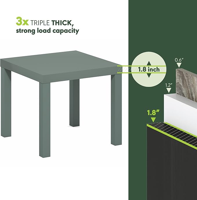 Furinno Classic Toolless Assembly Square Side Table, Green End Table with 1.8 Thick Tabletop, Night Stand, Bedside Table, for Living Room, Bedroom, Light Sage