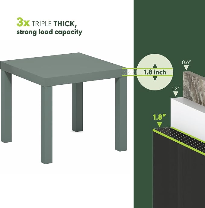 Furinno Classic Toolless Assembly Square Side Table Set of 2, Green End Table with 1.8 Thick Tabletop, Night Stand, Bedside Table, for Living Room, Bedroom, Light Sage