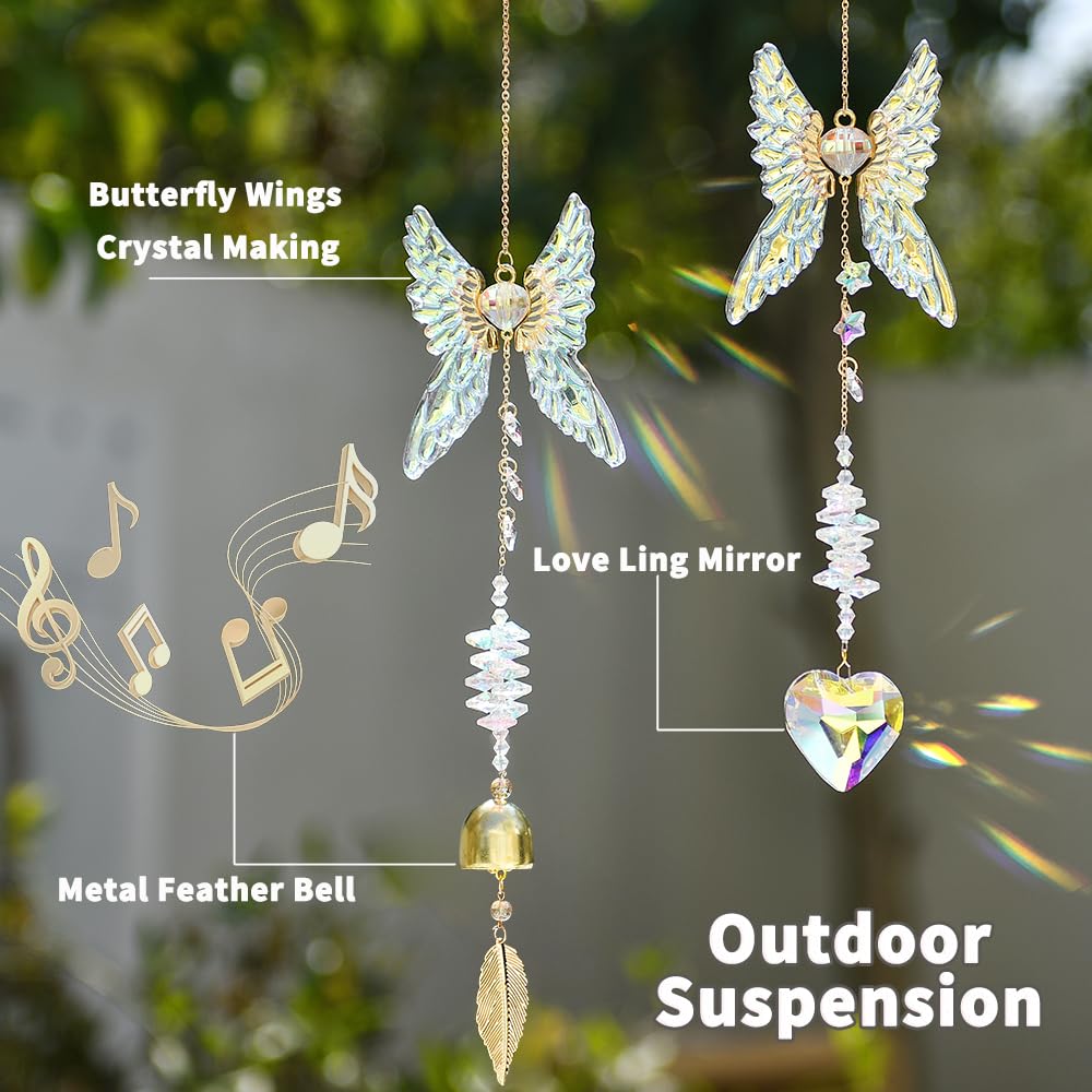 Crystal Angel Wing Suncatcher Hanging Decor - Sparkling Rainbow Maker for Window & Home, Ideal Gift for Holiday, Birthday & Housewarming (Angel's Light)