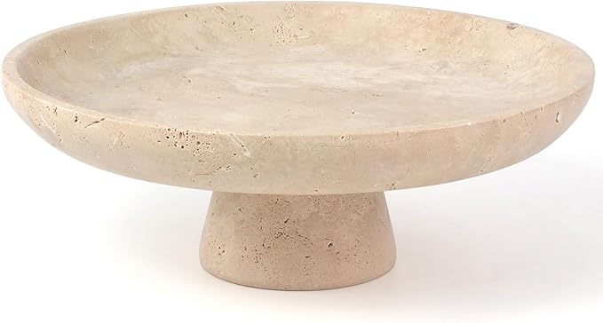 YMXYJM Natural Travertine Fruit Bowl for Kitchen Counter, Large Decorative Bowl for Kitchen Counter/Living Room/Dining Table/Entryway, Beige