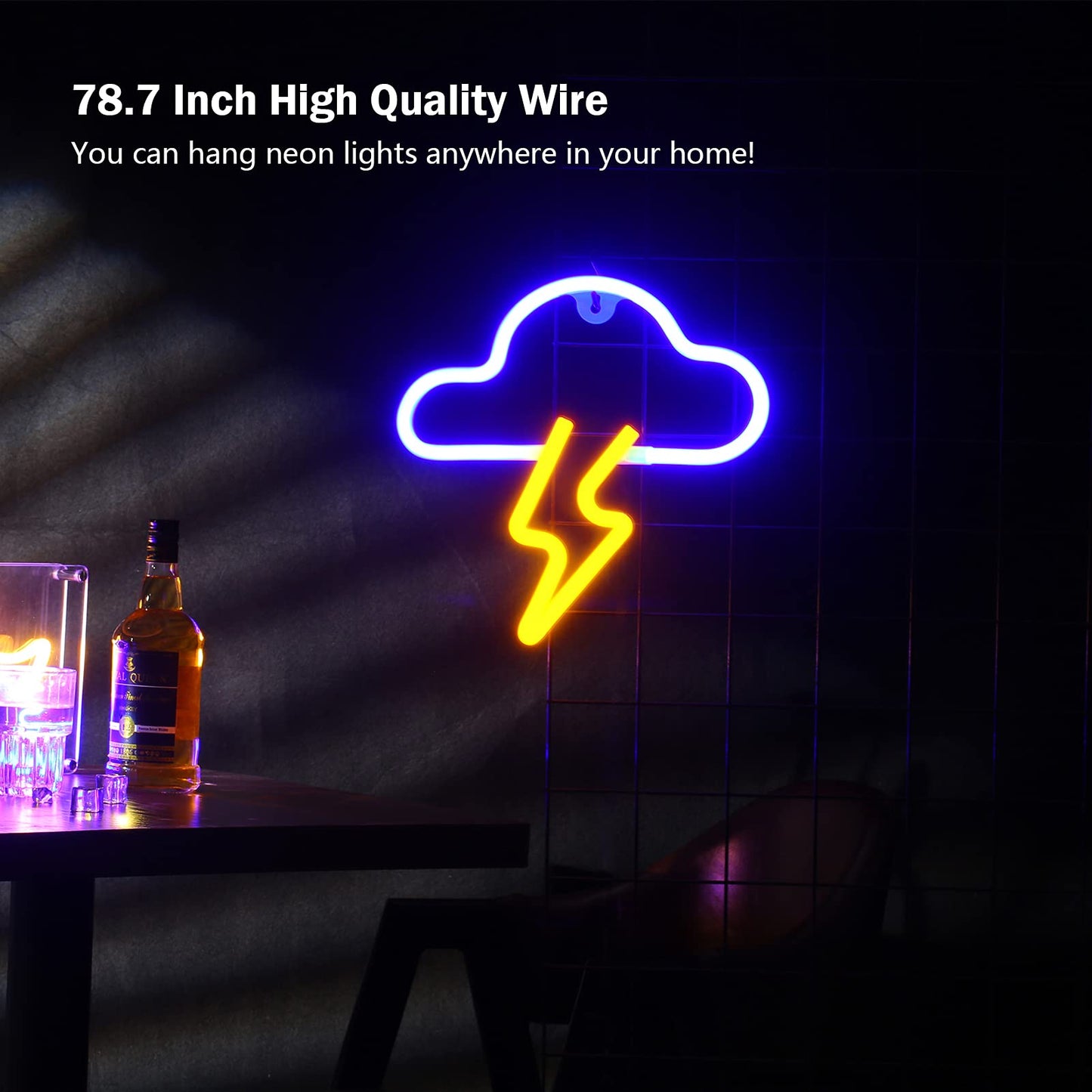 Neon Sign LED Cloud Lightning Neon Signs for Wall Decor Hanging Neon Light Battery or USB Powered Light Up Neon Lights for Bedroom Aesthetic Kids Room Living Room Bar Party Christmas Wedding Yellow