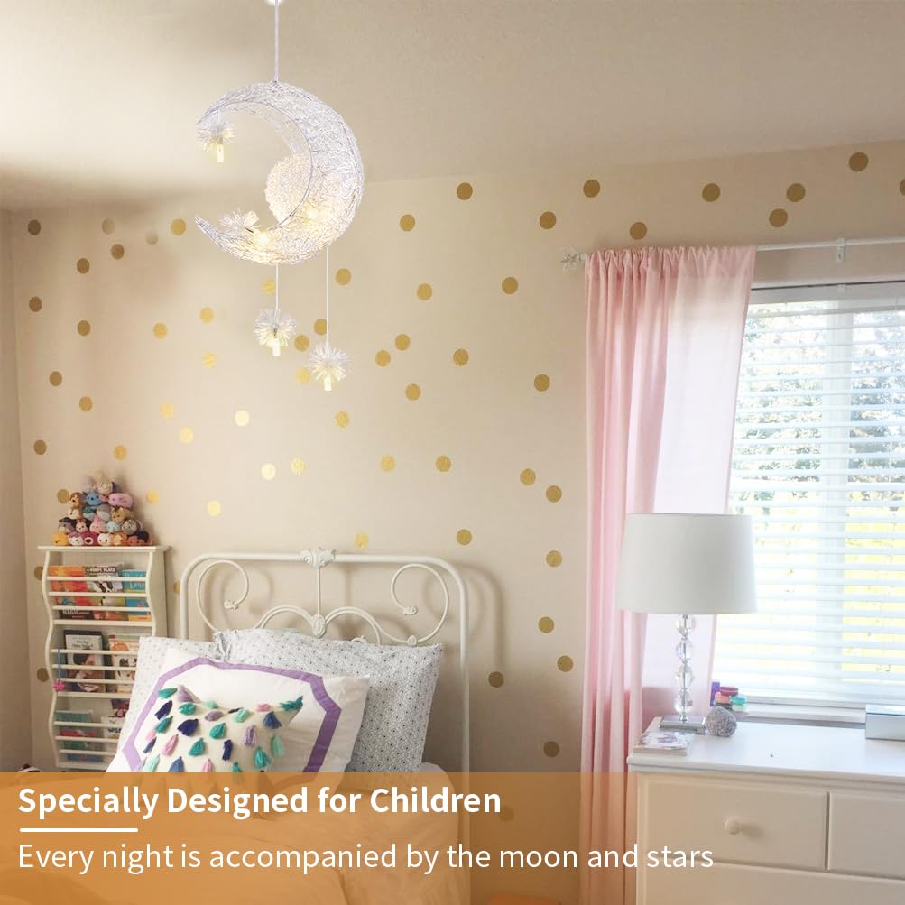 TISLYCO Kids Ceiling Light, Moon Chandelier, Girls Chandelier for Bedroom, Nursery Light Fixture