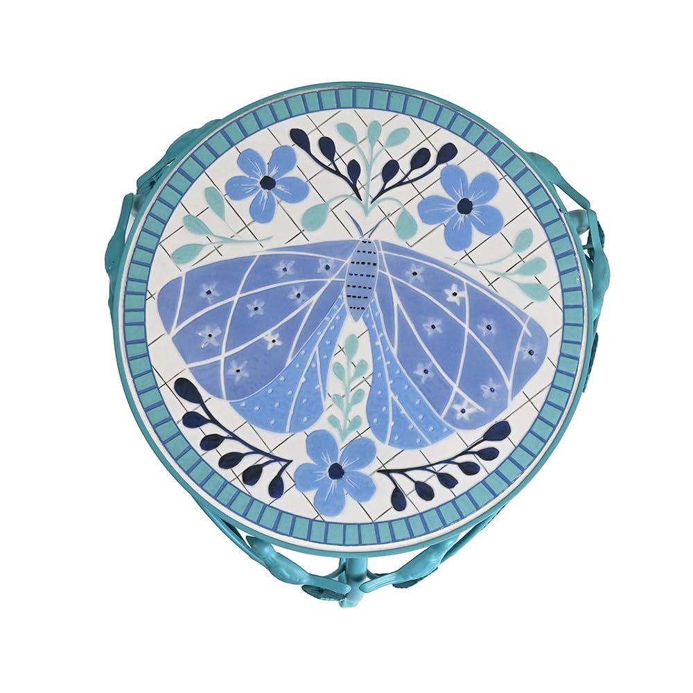 Rustic Metal Plant Stand Set of 2 Indoor & Outdoor Round Ceramic Top Butterfly Mosaic Planter Pot Stand Low Heavy Duty Flower Holder Rack for Patio Living Room Garden Farmhouse Accessory Decor Gift