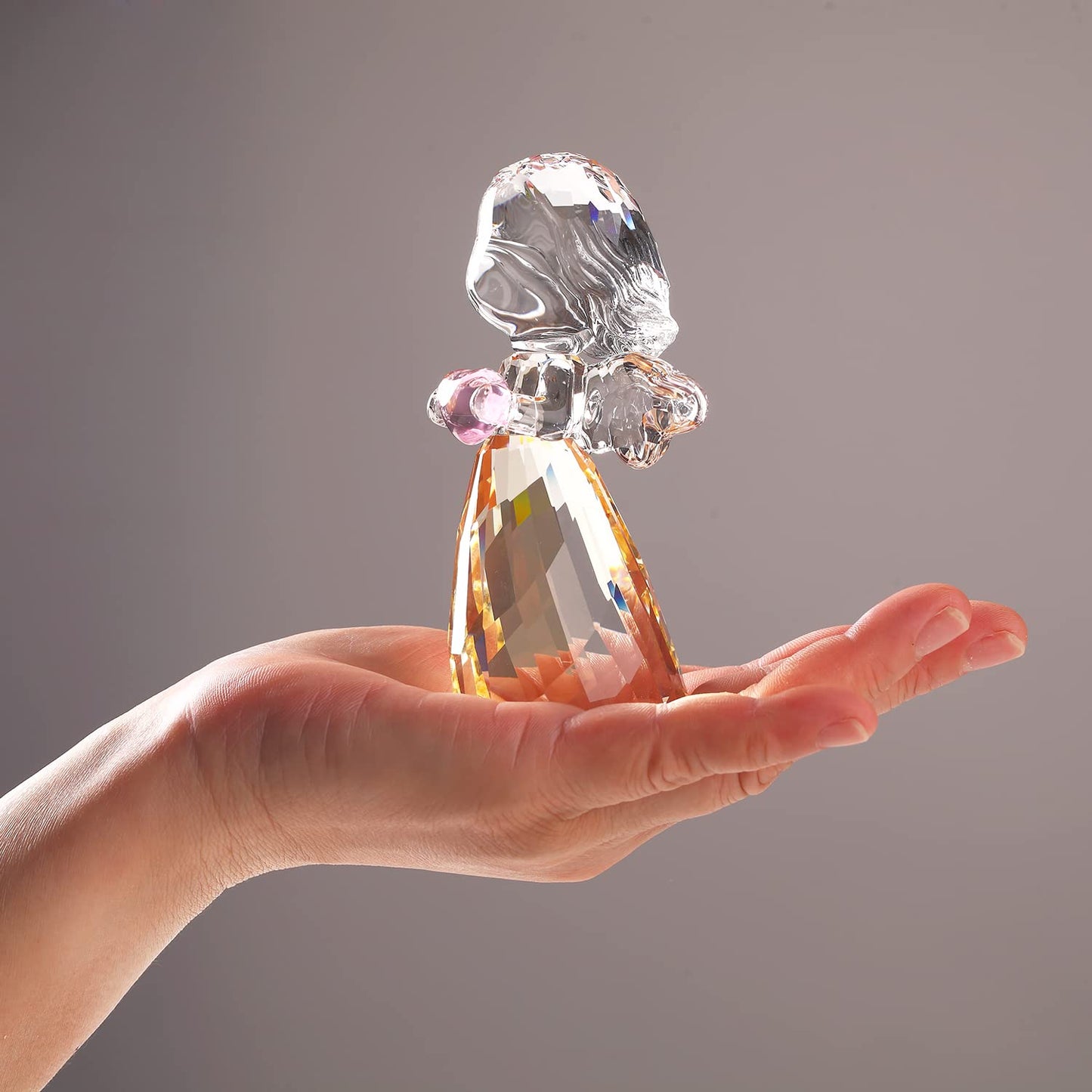 Crystal Little Angel Christmas Birthday Gifts Cherub Figurine Paperweight Decor Ornaments Art Collecible (Pink)