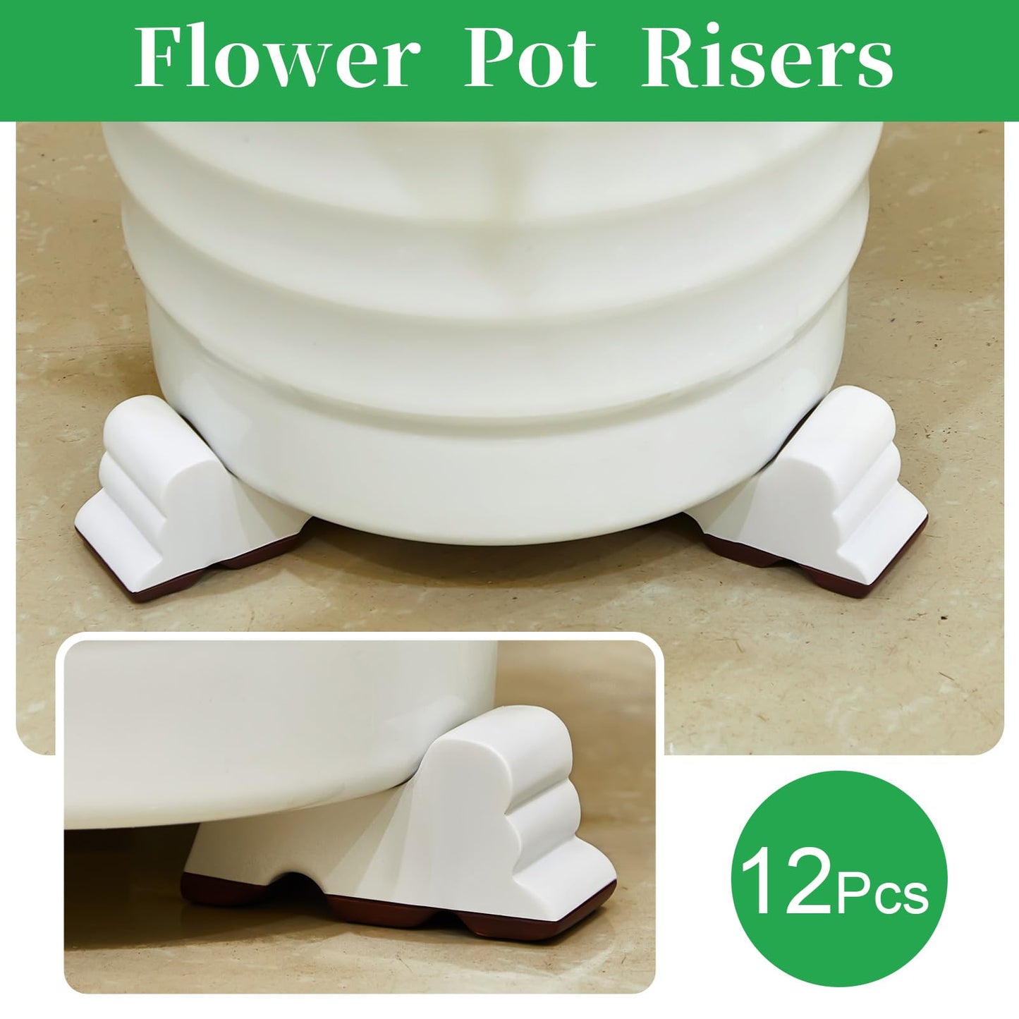 Kigeli 12 Pcs Resin Pot Feet for Outdoor Planters 3 Inch Long 1.5 Inch Tall Flower Handmade Elevator Plant Feet Frost Proof Lifter for 14-20 in Pot(White)