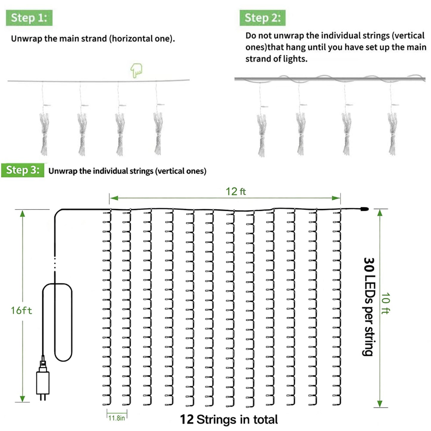 Solhice LED Curtain Lights Outdoor 12ft x10ft, 360 LED Plug in Hanging String Lights Indoor Bedroom, Twinkle Light Backdrop for Outside Wedding Decor, Warm White (Not Connectable)