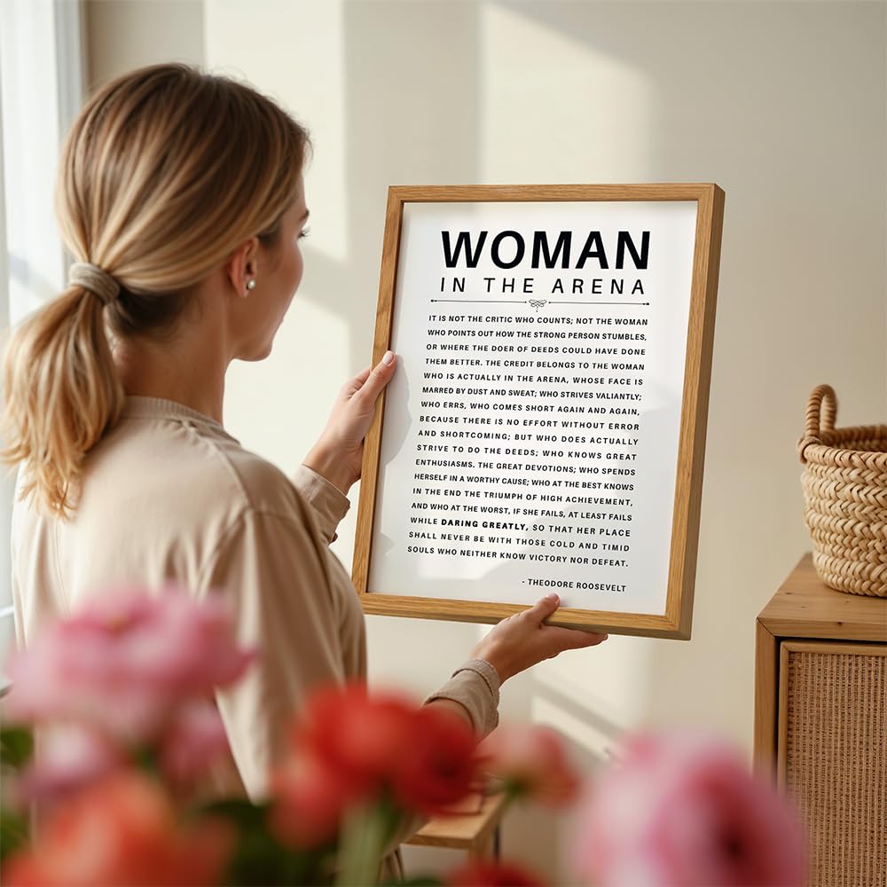 LARGE 11X14 FRAMED - Man/Woman In the Arena - Teddy Roosevelt Poster - Positive Quotes - Motivational Inspirational Wall Art Decor - Uplifting Gift for Women, Feminist, Entrepreneur - Daring Greatly