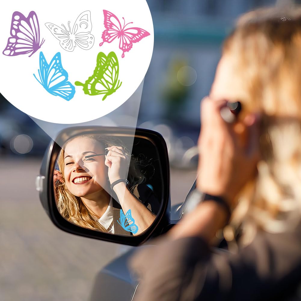 OLYCRAFT 4 Styles/Sheet Rearview Mirror Decal Butterfly Shape Window Stickers Car Side Mirror Sticker Removable Waterproof PVC Stickers for Car Decor Water Bottle Laptop Sticker - 4.5x4.5 inch