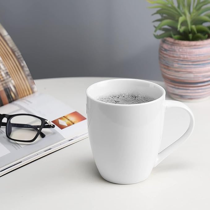 Mfacoy Porcelain Coffee Mugs Set of 6, 13 Ounce Coffee Cups with Handle, Ceramic Tea Mugs for Latte, Hot Tea, Cappuccino, Mocha, Cocoa, Mug Gift Set, Dishwasher and Microwave Safe, White