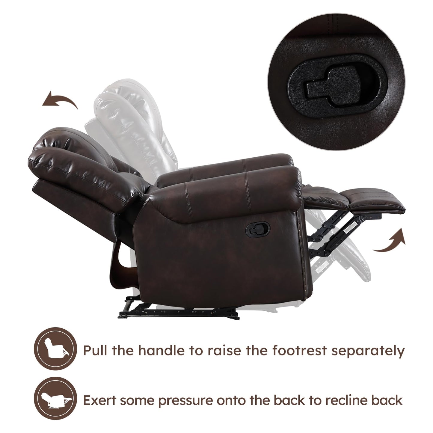 CANMOV Leather Recliner Chair, Classic and Traditional Manual Recliner Chair with Comfortable Arms and Back Single Sofa for Living Room, Dark Brown