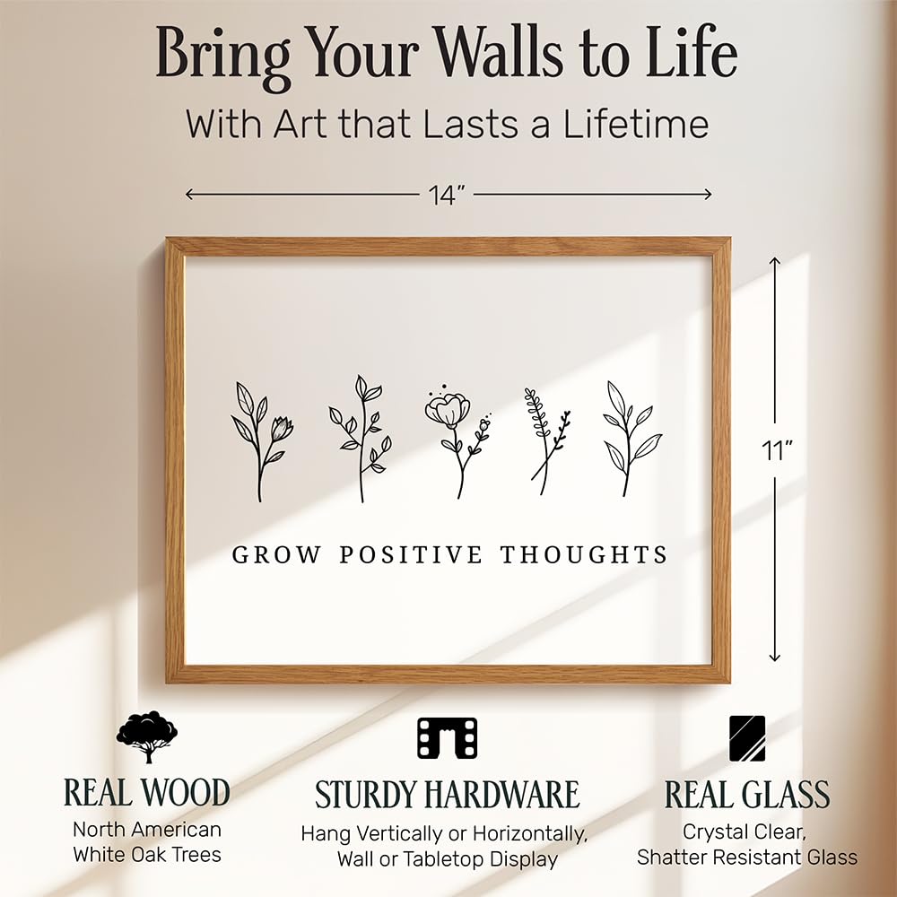 Inspiration Quotes Art Print 11x14 FRAMED - Uplifting Wall Decor for Women - Motivation Boho Home Office Decoration - positive affirmation Sayings, Inspiring Wall Art, Grow Positive Thoughts Self-care