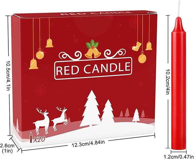 Set of 20 Red Candles ?“Spell Chime Candles for Christmas,Household, Wedding, Rituals, Prayer, Birthdays, Meditation, Altar,Party and Home Décor Candlesticks - 4 Inch Tall, Unscented (Red)