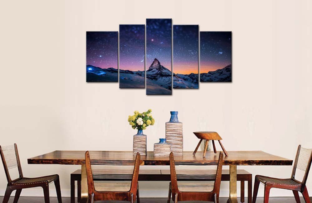 Starry Night Sky Wall Art Space Purple Star Skyline Over The Mountain Painting Prints On Canvas The Picture Landscape Artwork for Home Modern Decoration Print Decor for Living Room
