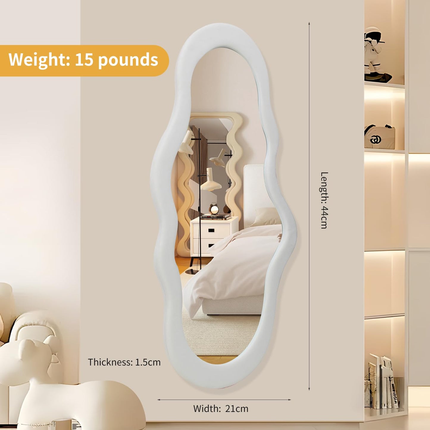 BST FURNH Small Cloud Mirror - Unique 44x21 Inch Full Length Wall Mounted Tall Mirror for Bedroom, Bathroom, Living Room