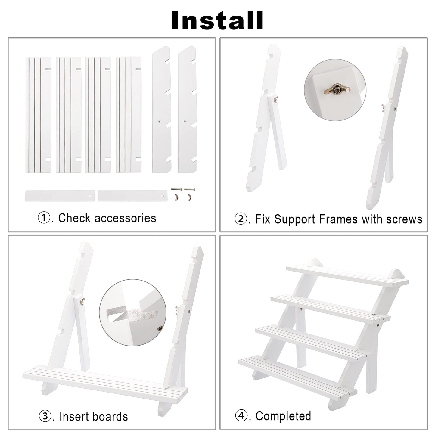 ELLDOO 4-Tier Wooden Display Riser, Retail Jewelry Card Display Stand, Rustic White Wooden Cupcake Stand Shelves, Organizer Showcase Cascading Merchandise Organizer Rack Vendor Display Supplies