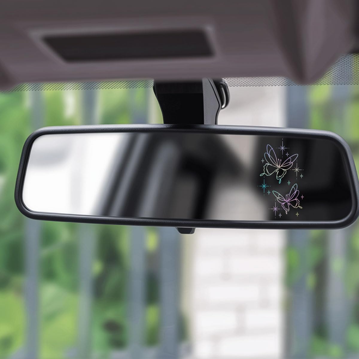3 Pcs Holographic Butterfly Mirror Decal, Aesthetic UVDTF Car Sticker with Sparkle Star Design, Waterproof Vinyl Fairycore Butterfly Decal for Rearview Mirror, Laptop, or Window (3 inch)