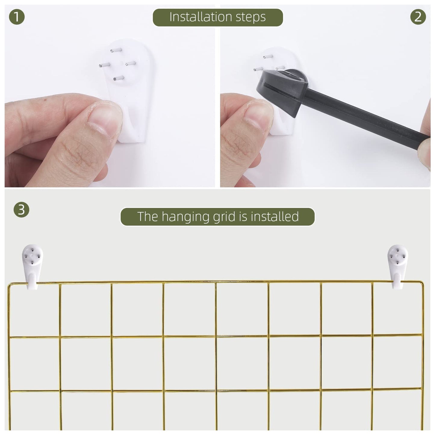 BULYZER Grid Wire Board,for Memo Picture Panel Wall Decoration for Room Office Mat Photo Hanging Art Display Frames Desk Storage Organizer,17.3" x 11.8"(2Pack) (Gold)