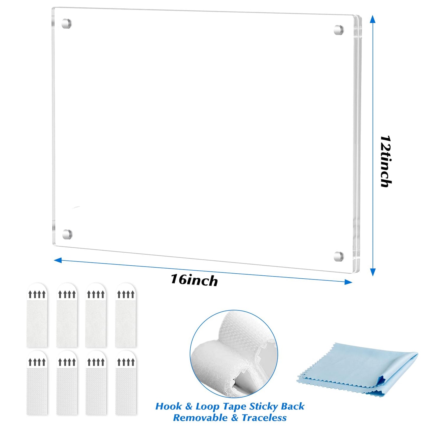 JUOIFIP 12x16 Acrylic Picture Frame, No Drill Wall Mounted Frameless Photo Frames, Self Adhesive Clear Magnetic Frames for Poster Artworks Diploma Certificate