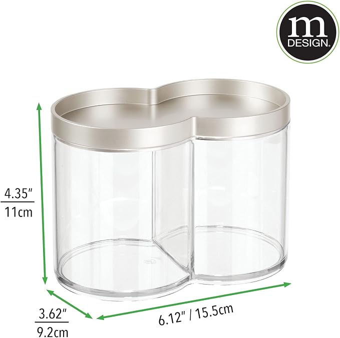 mDesign Plastic Canister Jar Organizer Set with Storage Lid - Home Decor Holder for Bathroom/Restroom Vanity Countertop, Cabinet - Holds Cotton Balls, Soap, Lumiere Collection, Clear/Matte Satin
