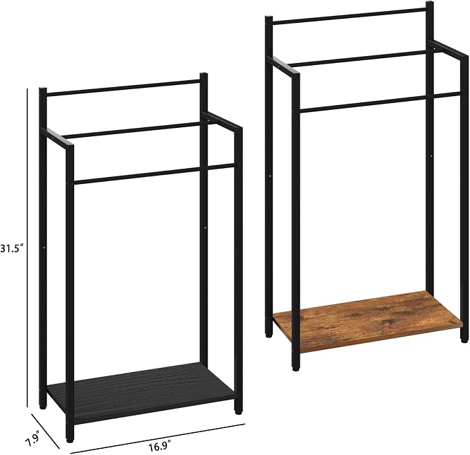 Freestanding Towel Rack, 3 Tier Blanket Ladder Stand with Black Wooden Shelf for Bathroom Living Room (31.5" H x 16.9" W x7.9 D)