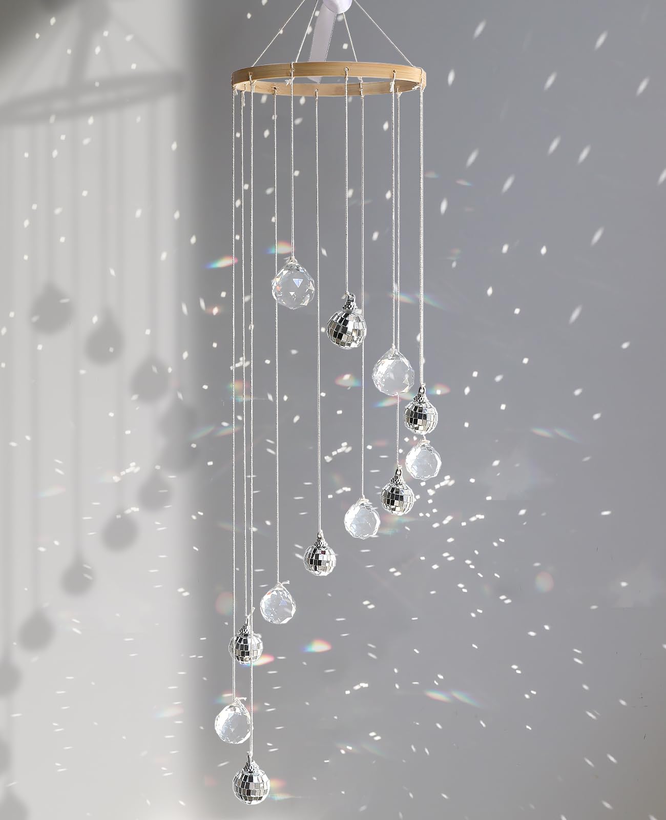 AceList Hanging Disco Ball Decor, Sun Catcher Crystals & Disco, 31.5 inch Handmade Spiral Sparkle Mirror Ball & Light Catcher for Window, and Boho Decor