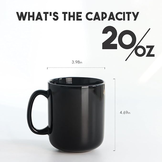 harebe 20 OZ Large Coffee Mug, Smooth Ceramic Tea Cup for Office and Home, Big Capacity with Handle, Black