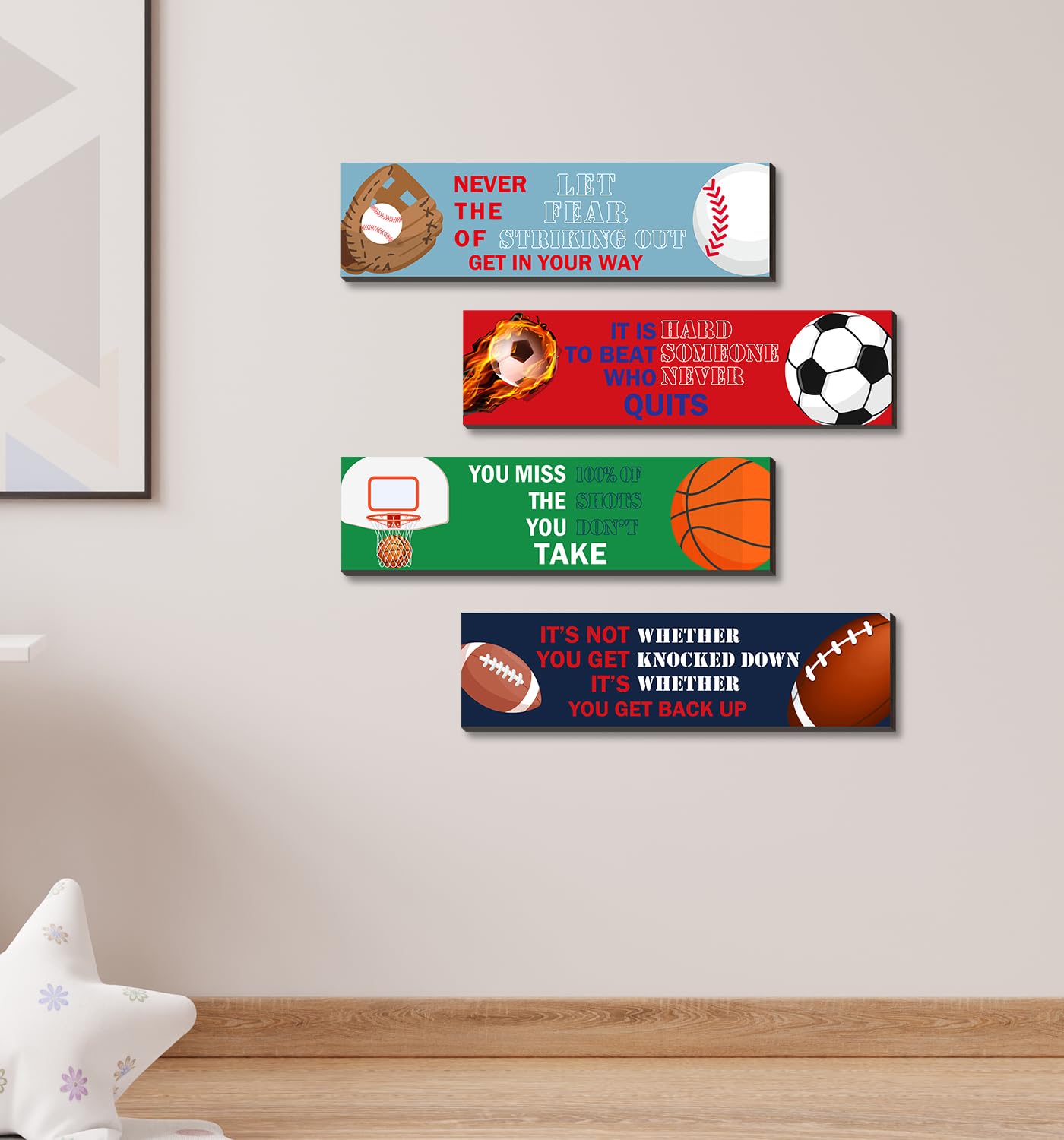 SHLINCO Sport Motivational Quote Wall Art(Pack of 4), Sport Themed for Boy's Bedroom Playroom Classroom Living Room Decoration