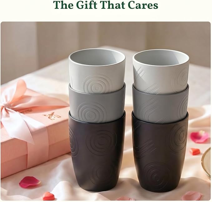 Homienly Drinking Glasses 16oz Wheat Straw Cups-Stackable and Reusable Cups, Alternative to Plastic Cups for Iced Coffee, Smoothies,Iced Tea-Black Grey