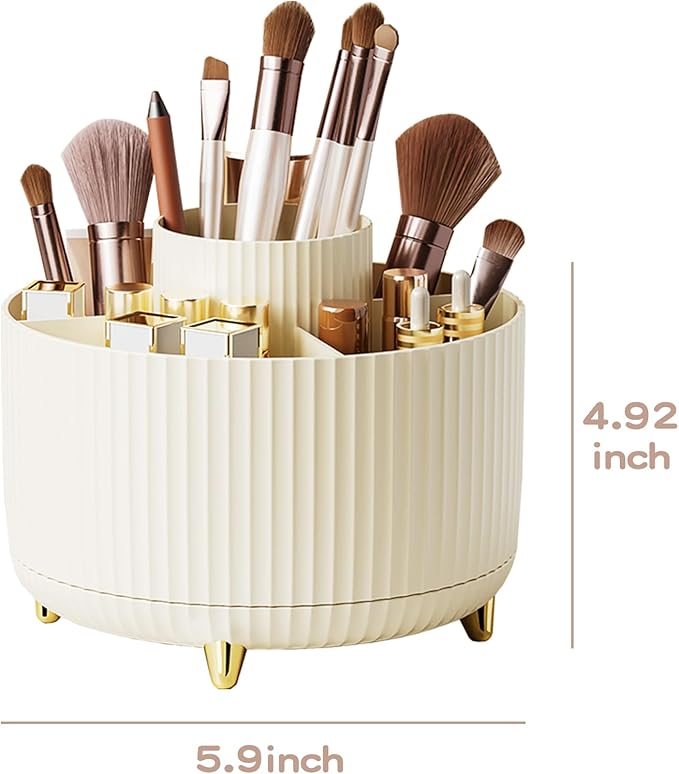 fanado 360° Rotate Makeup Brush Holder Organizer, Makeup Organizers Countertop, Makeup organization and Skincare Storage for Vanity, Desktop, Bathroom (Ivory)