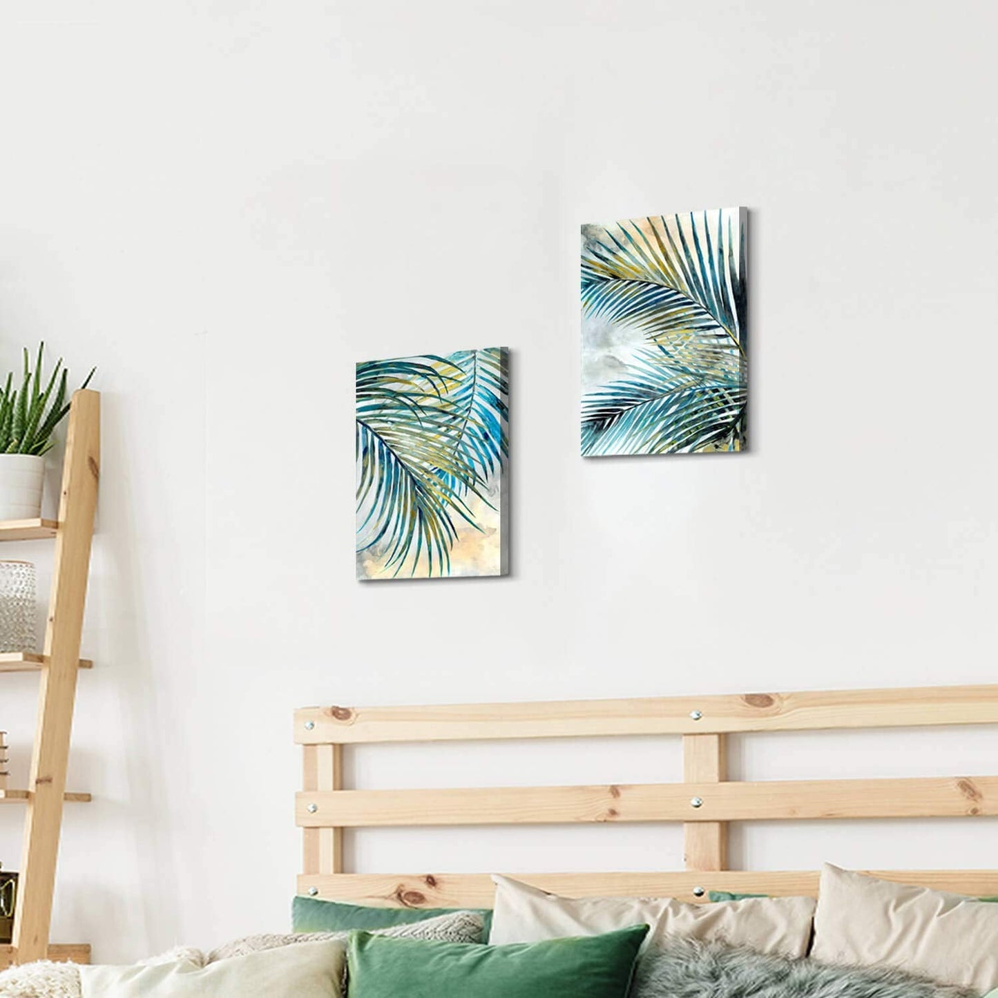 ARTISTIC PATH Abstract Palm Leaves Wall Art: Tropical Ferns Leaf Graphic Art Print on Wrapped Canvas Set for Dining Rooms (11" W x 16" H x 2 PCS,Multi-Sized)