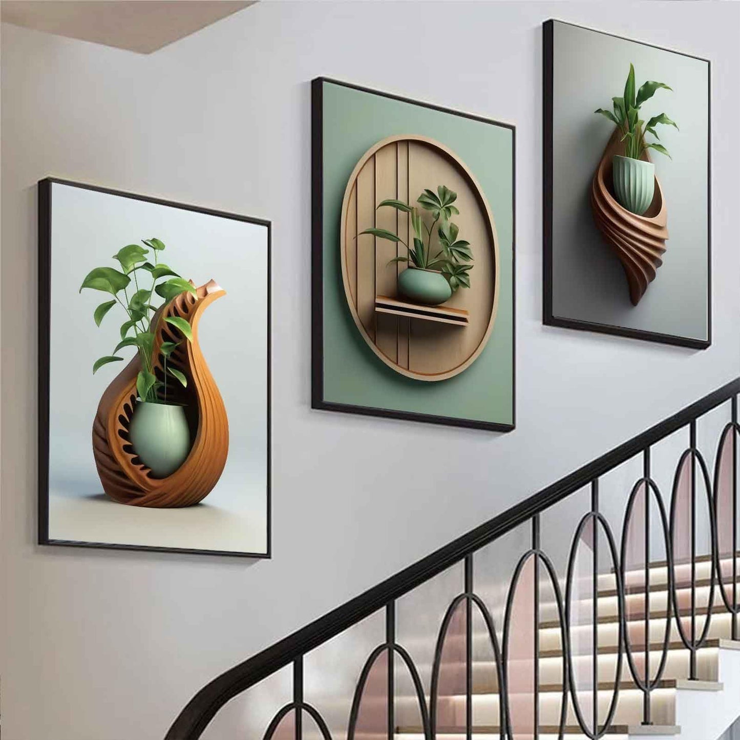 3Pcs Green Plant Floral Canvas Wall Art Modern Plants Potted Flowers Painting Decor Pictures Neutral Floral 2D Bloom Posters Prints for Kitchen Office Living Bathroom Bedroom Decoration No Framesd
