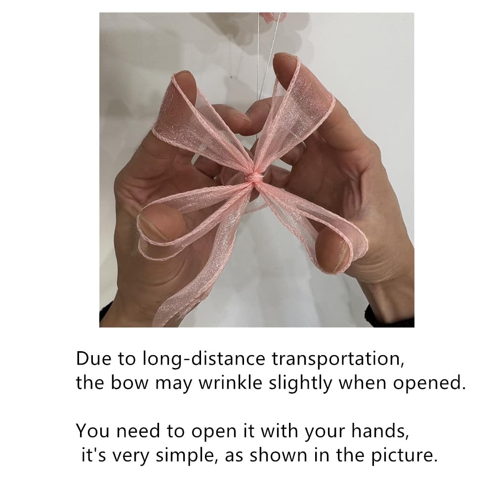 YMASELA Pink Bow Hanging Garlands (6.6ft X4strings) Sheer Chiffon Ribbon Bowknot Hanging Decorations Party Streamers for Wedding Bridal Shower, Girl Bow Theme Bachelorette Party Baby Shower Supplies