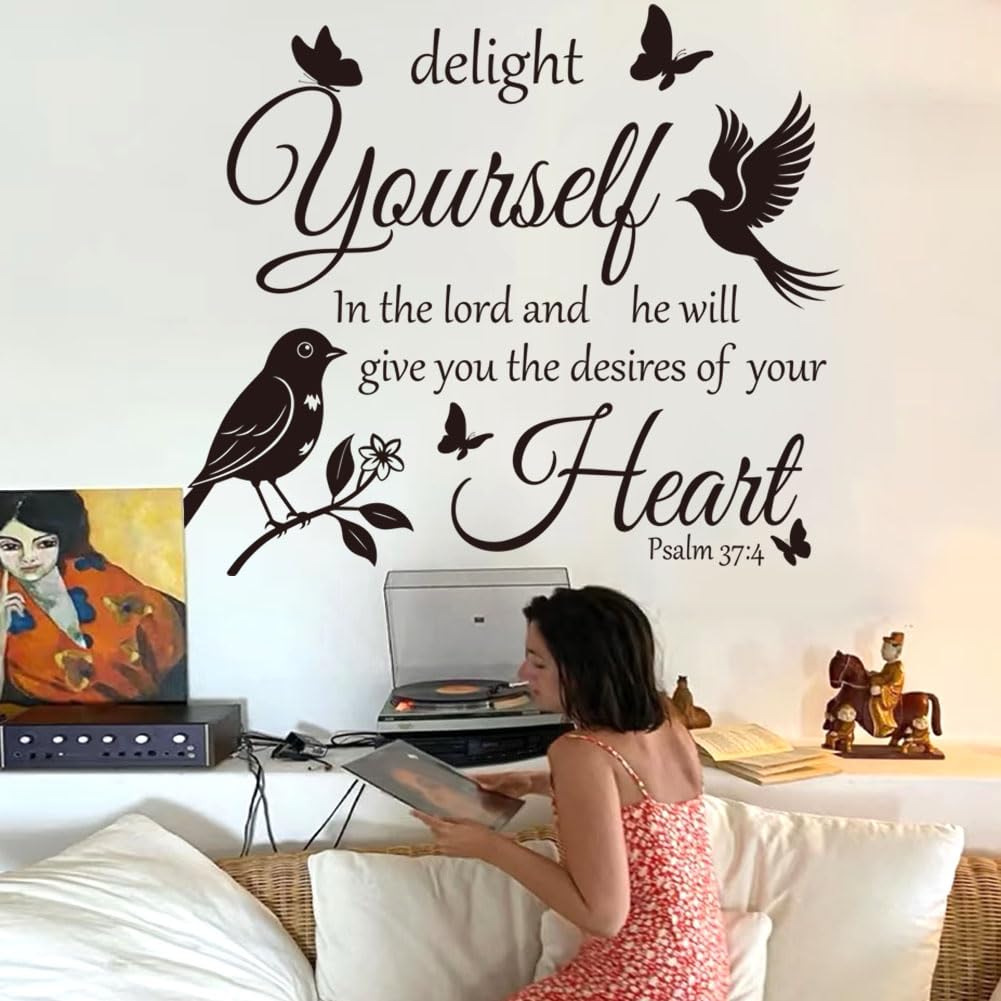 Bible Verse Wall Decal Inspirational Christian Wall Art with Birds & Butterflies | Easy to Apply Removable Vinyl Sticker for Home, Living Room, Bedroom, Church Decor