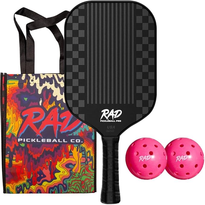 RAD Pro Pickleball Paddle Set – USAPA Approved – T700 Carbon Fiber Surface & 16mm Full-Cell Polypropylene Honeycomb Core for Power & Control – Includes Outdoor Pickleballs & Tote Bag