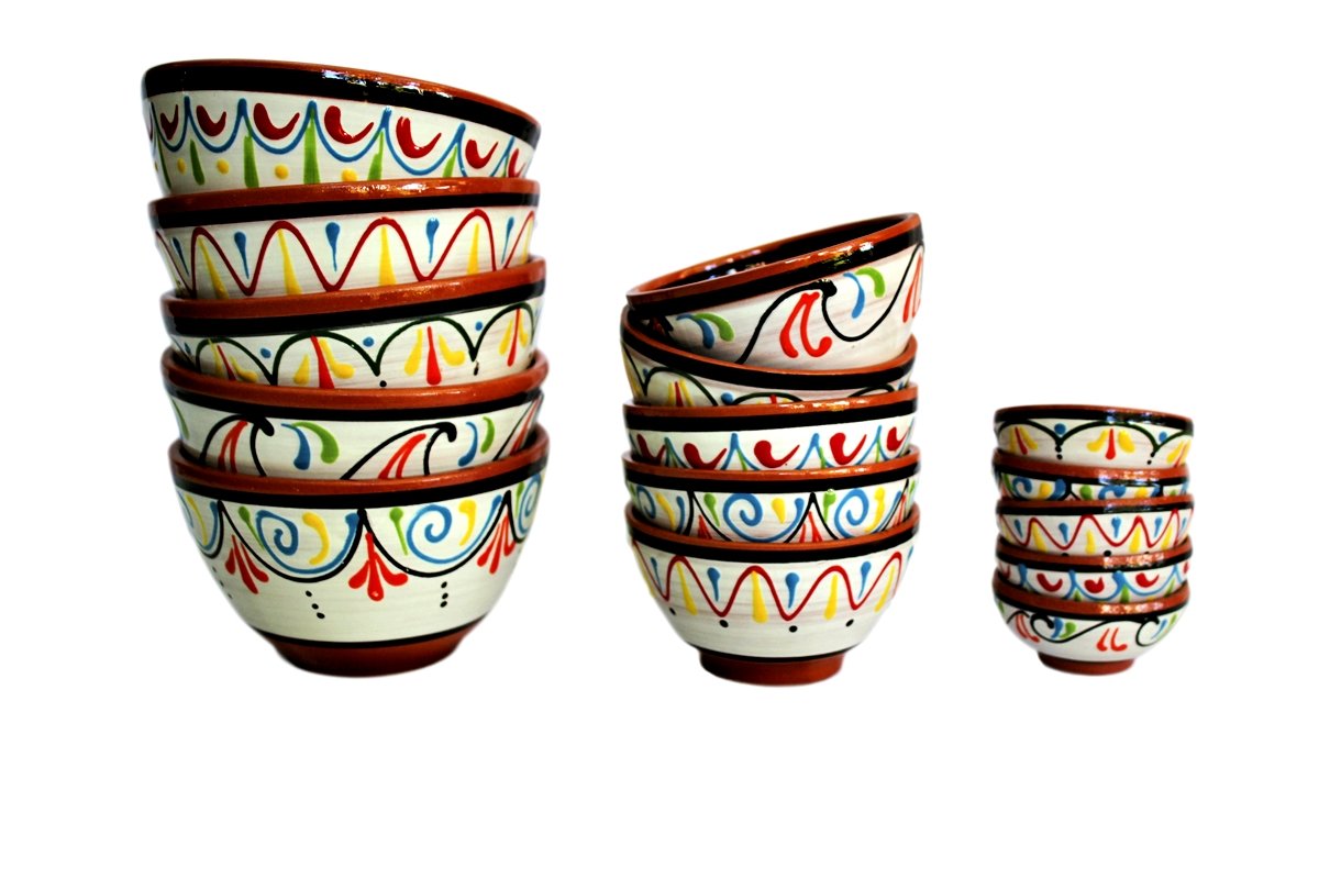 Cactus Canyon Ceramics Salsa Bowls - Spanish Terracotta White Decor - Small Serving Bowl (European Size), Festive Dinnerware 5 Piece Set - Dishwasher & Microwave Safe